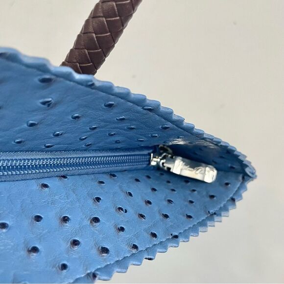 Milan Chiva Tote Bag Large Ostrich Shoulder Handbags Top Handle Zipper Blue - Picture 13 of 15